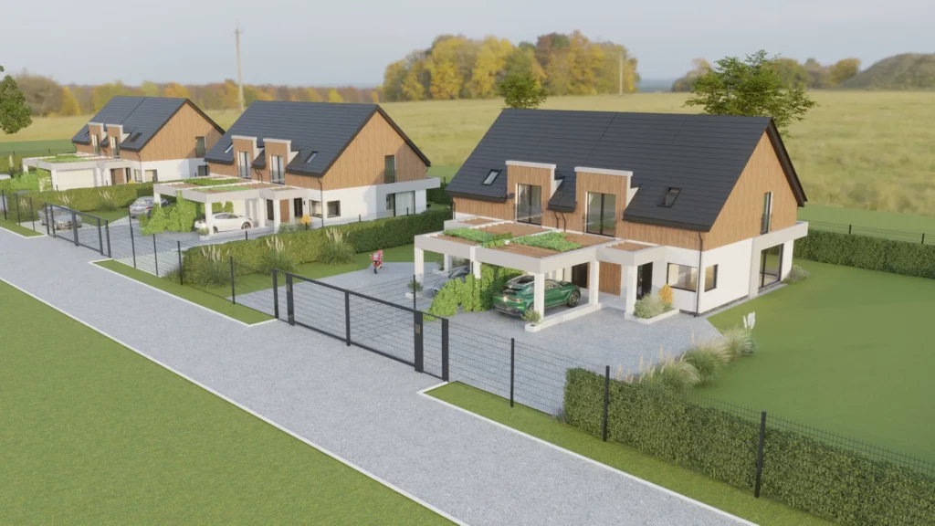 Wizualizacja elewacji osiedla domków jednorodzinnych pod Krakowem